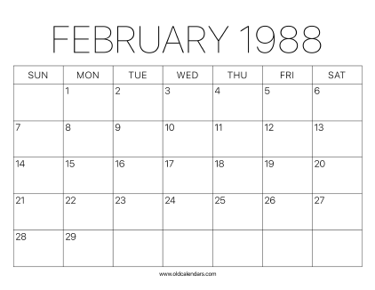 1988 Calendar February