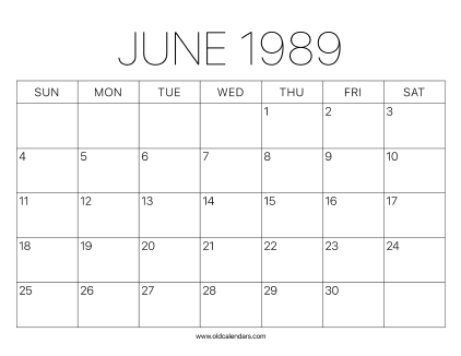 1989 Calendar June
