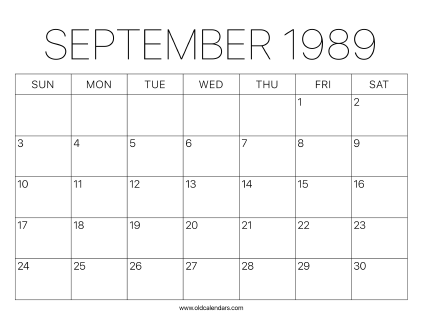 1989 Calendar September
