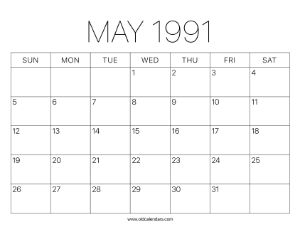 1991 Calendar May