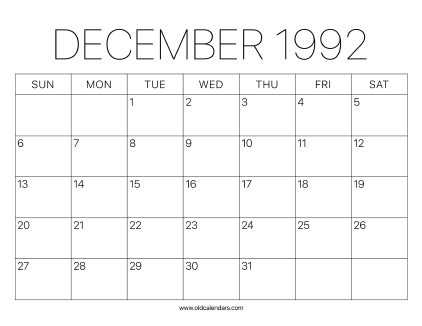 1992 Calendar December