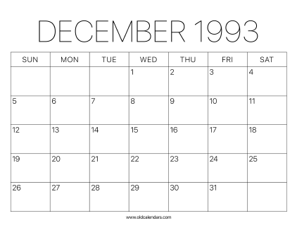 1993 Calendar December
