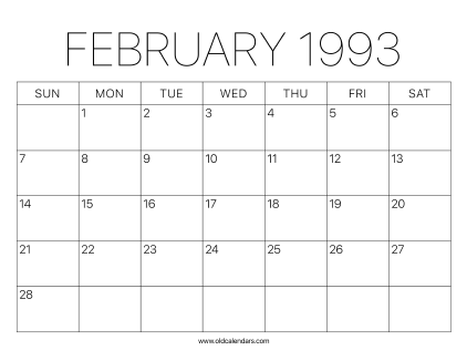 1993 Calendar February