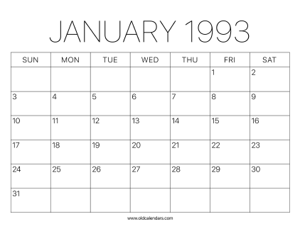 1993 Calendar January