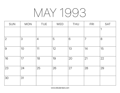 1993 Calendar May