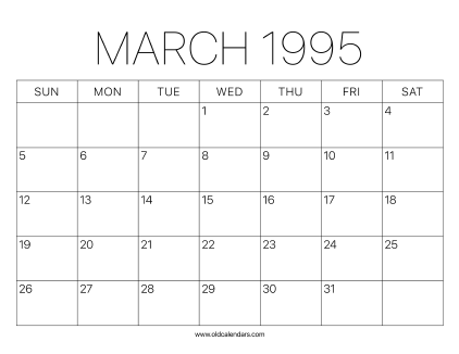 1995 Calendar March