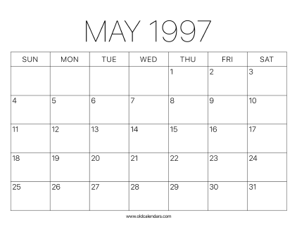 1997 Calendar May