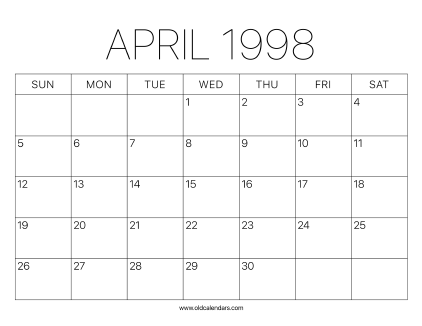 1998 Calendar April