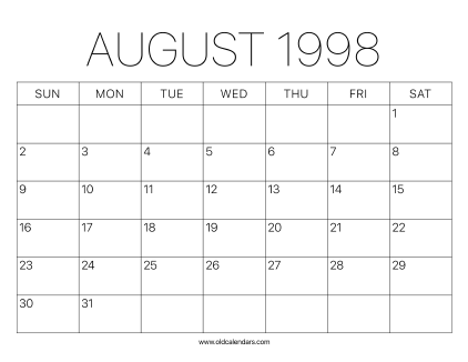 1998 Calendar August