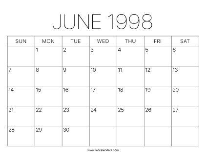 1998 Calendar June