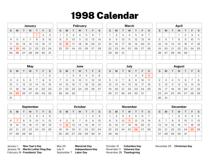 1998 Calendar