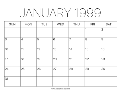1999 Calendar January