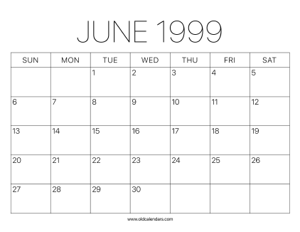 1999 Calendar June
