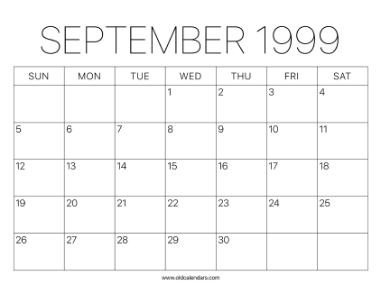 1999 Calendar September