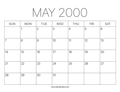 2000 Calendar May – Printable Old Calendars 2000 Calendar May – Printable Old Calendars