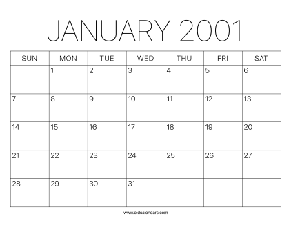 2001 Calendar January