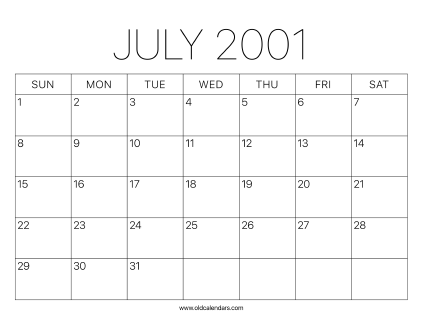 2001 Calendar July