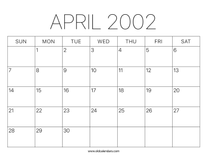 2002 Calendar April