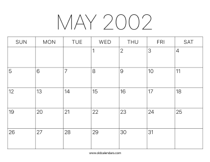 2002 Calendar May