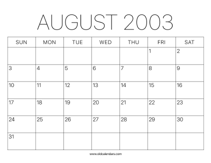 2003 Calendar August