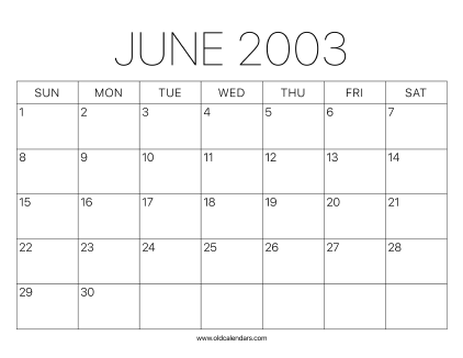 2003 Calendar June