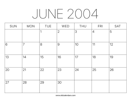 2004 Calendar June