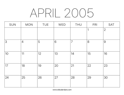2005 Calendar April