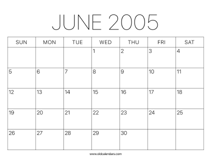 2005 Calendar June