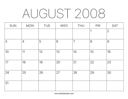 2008 Calendar August