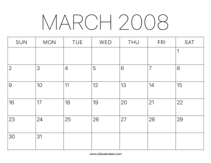 2008 Calendar March