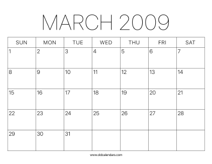 2009 Calendar March