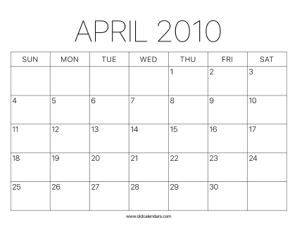 2010 Calendar April