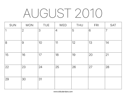 2010 Calendar August