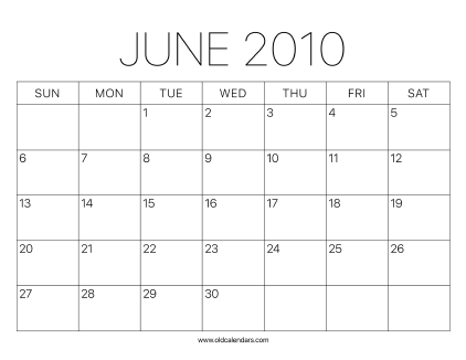 2010 Calendar June