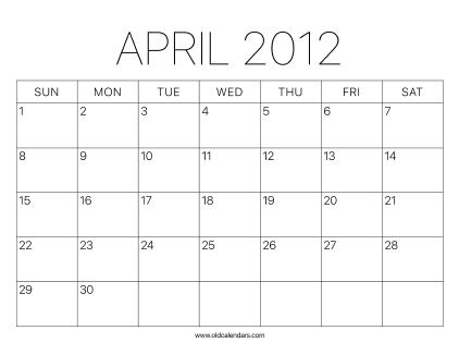 2012 Calendar April