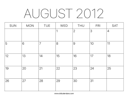 2012 Calendar August