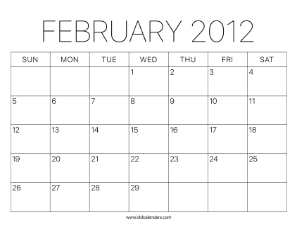 2012 Calendar February