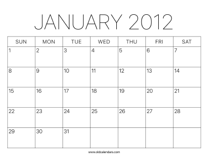 2012 Calendar January