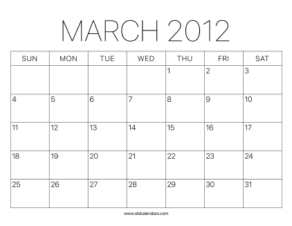 2012 Calendar March