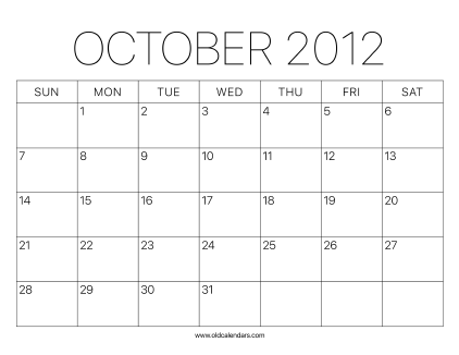 2012 Calendar October