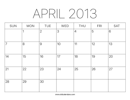 2013 Calendar April