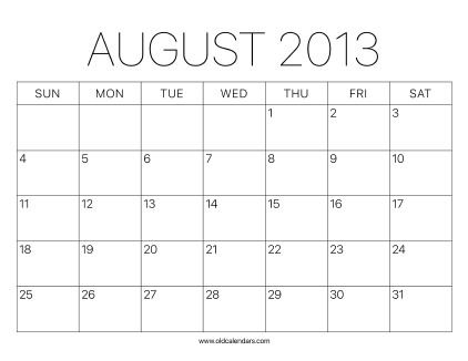 2013 Calendar August