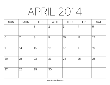 2014 Calendar April