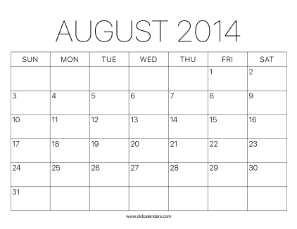 2014 Calendar August