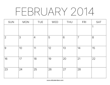 2014 Calendar February