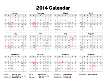 2014 Calendar