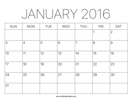 2016 Calendar January