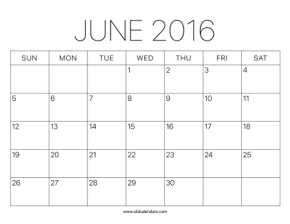 2016 Calendar June