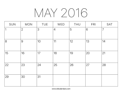 2016 Calendar May