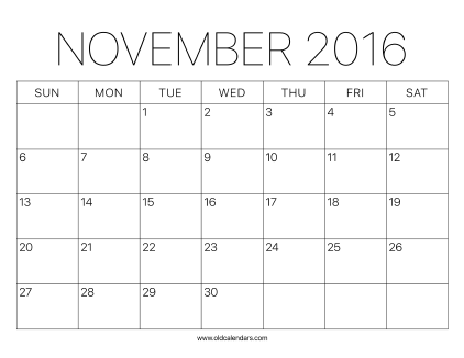 2016 Calendar November